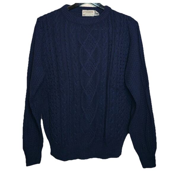 Vintage Lord Jeff Sweater Mens Medium Navy Blue 100% Fine Cotton RIbbed Knit USA - Picture 1 of 3